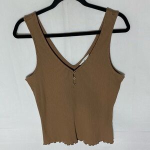 H&M Brown Ribbed Cropped Tank Top W Lettuce Hem L